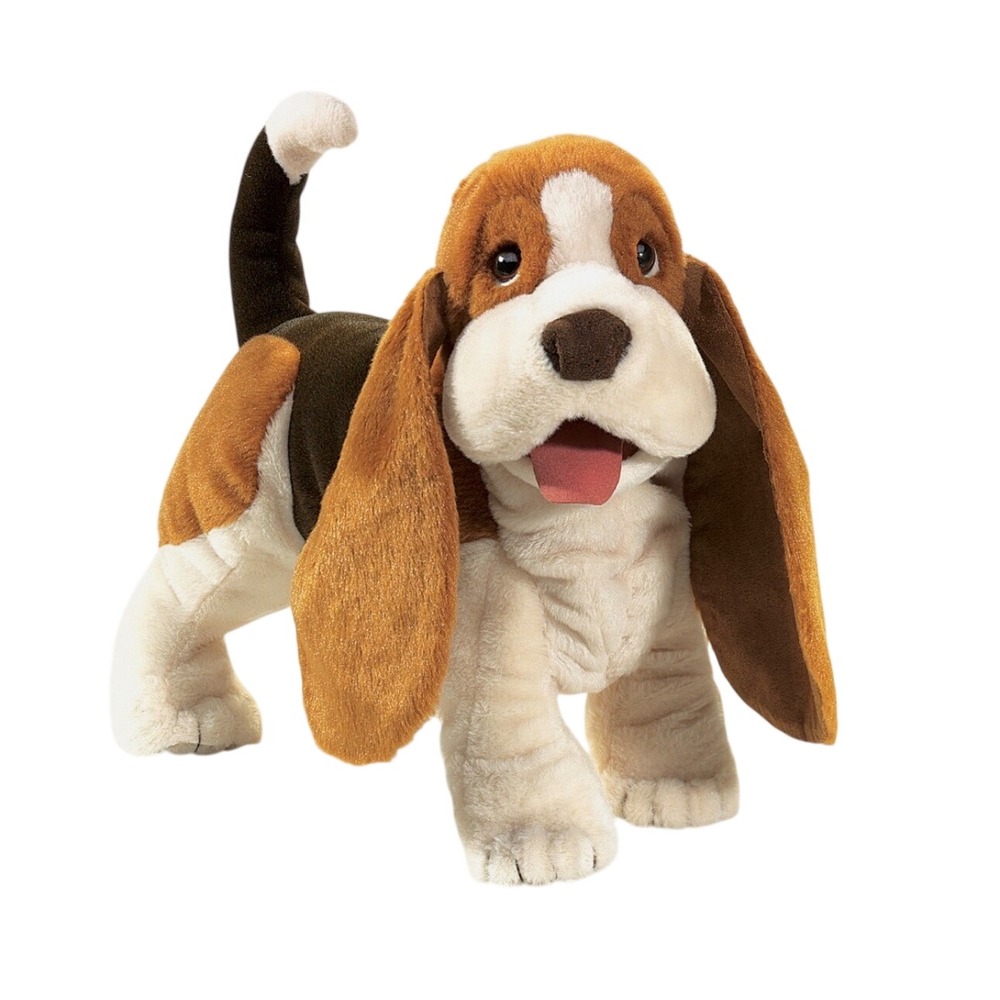 Folkmanis Puppets Basset Hound Dog Plush Hand Puppet Realistic Beagle Toy